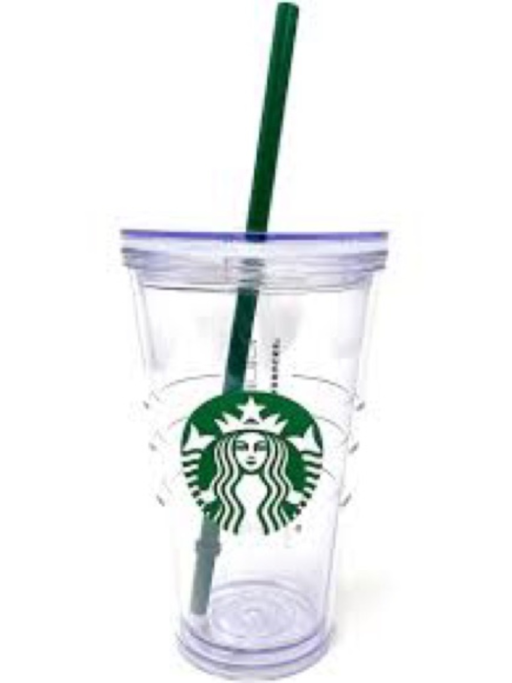 Starbucks Clear Cup with Green Siren Logo and Green Straw - Brand New